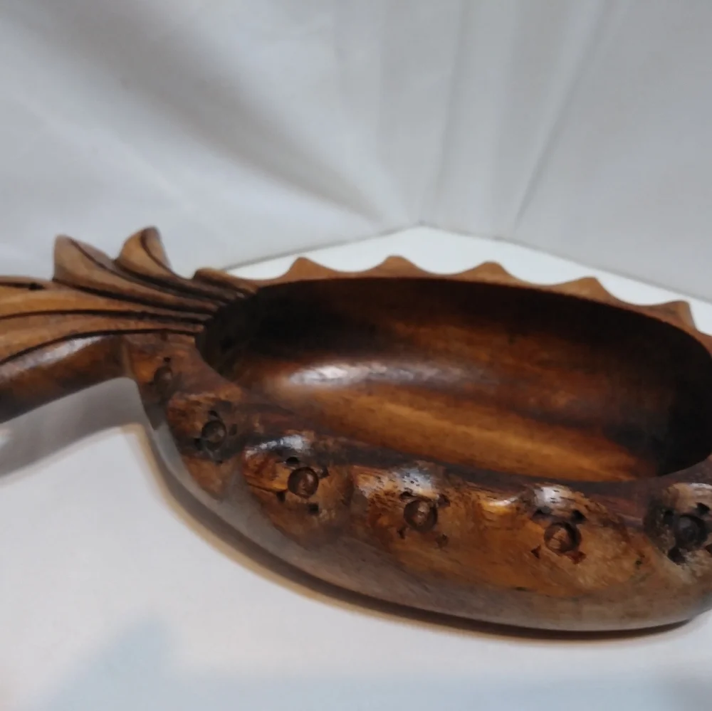 Hand Made Monkey Wood Carved Wooden Bowl Pineapple Dish Vintage Tiki Bar - Picture 8 of 13